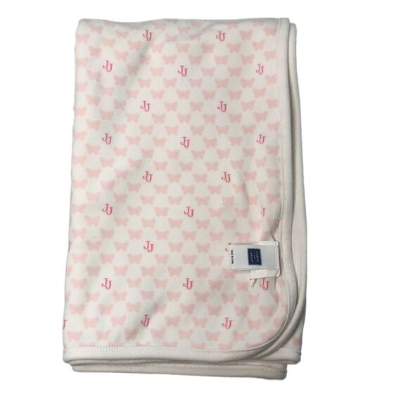 Janie & Jack Receiving Blanket Pink & White Butterfly JJ Butterfly Embroidered - Picture 1 of 5